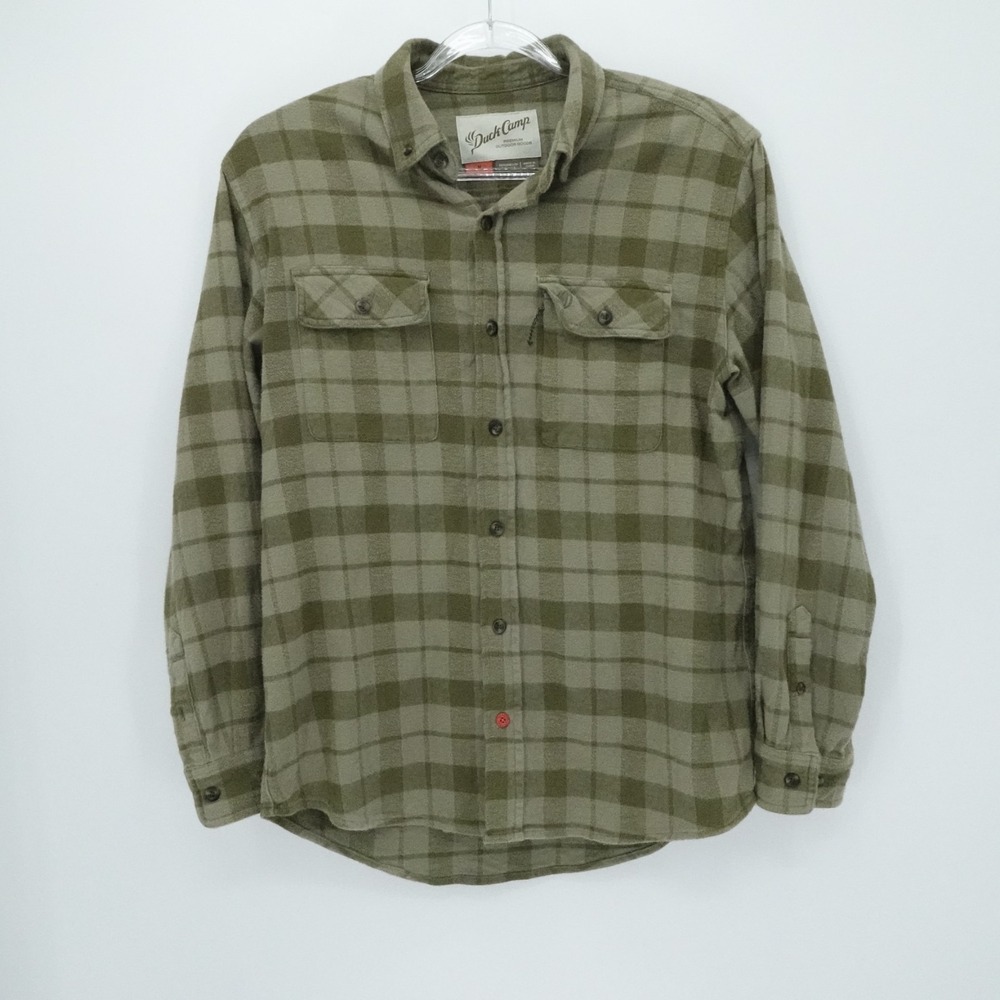 Duck Camp Shirt Mens Medium Green Plaid Flannel Stretch Outdoor Button Up Casual